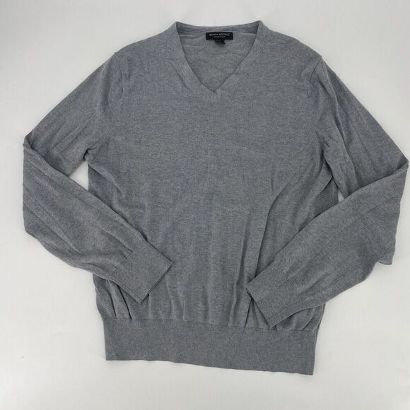 Banana Republic Sweater Men's Large Gray Silk Knit Long Sleeve V-Neck Cashmere - Picture 1 of 9